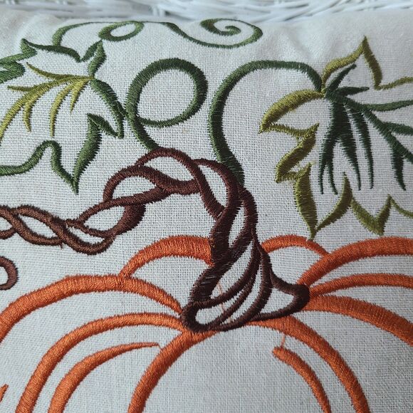 Embroidered Halloween Pumpkin Square Throw Pillow 14"x14" Autumn Fall Home Decor - Picture 3 of 9